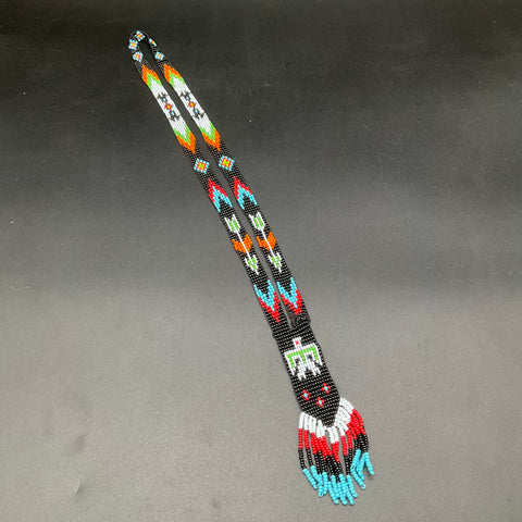 Vintage Seed Bead Jewelry Lot of 2 Thunderbird Loom Woven & Medallion Necklaces