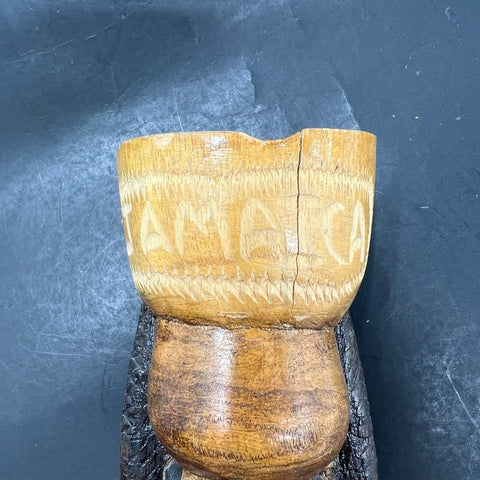 Vintage Hand Carved Wood Jamaican Rastafarian Man Bust Sculpture Folk Art 9"