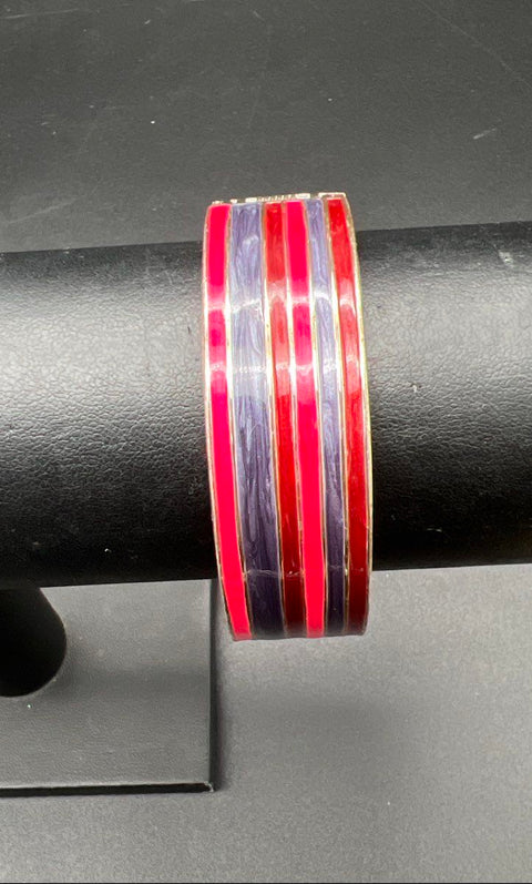 Lot of 6 Hinged Enamel Bangle Bracelets Stacking Modern Boho Rhinestone Studded