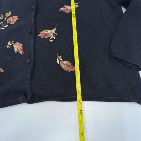 Vintage Y2K Longaberger Women's Black Leaf Basket Cotton Cardigan Sweater 2X