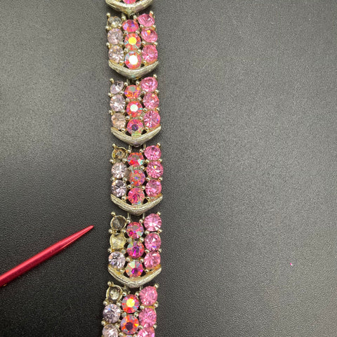Vintage Lisner & Weiss Pink Rhinestone Bracelets Mid-Century Jewelry Lot of 2