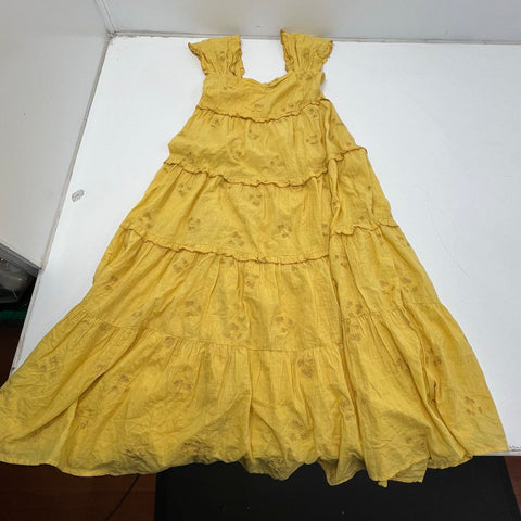 The Great Tea Dress Misted Yellow Tiered Embroidered Maxi NWT Ron Herman Sz 1
