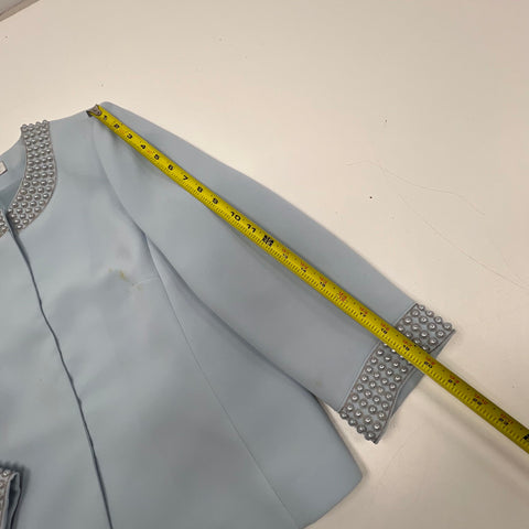Tahari Arthur S. Levine Light Blue Pearl Beaded Skirt Suit Set Women's Size 12