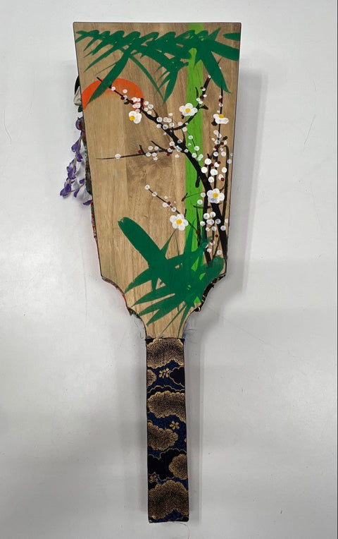 Vintage Japanese Oshie Hagoita Paddle Wisteria Maiden Fuji Musume Kabuki 26"