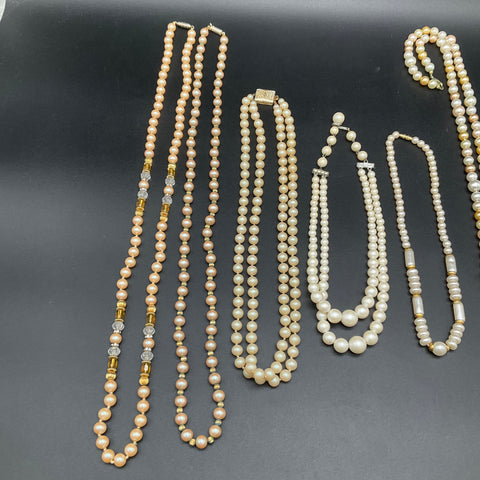 Vintage Faux Pearl Jewelry Lot of 5 Necklaces Multi-Strand Graduated Mid-Century
