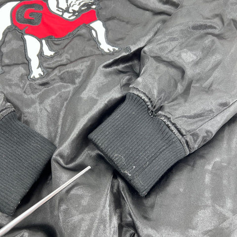 Franchise Club Men's Georgia Bulldogs Black Satin Varsity Jacket Quilted Sz M