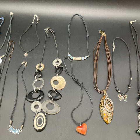 Mixed Fashion Costume Jewelry Lot 14 Necklaces Boho Corded Moon Heart 0.5 lbs