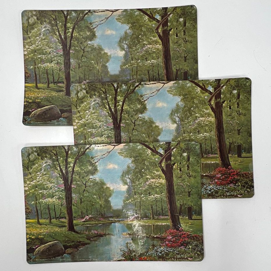 Vintage Assorted Painted Nature Scenes By Robert Wood Laminated Placemats Lot