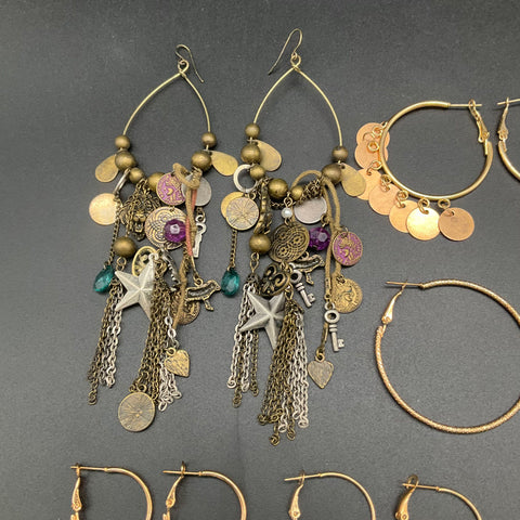 Modern Fashion Mixed Costume Jewelry Lot 20 Pairs Hoops Tassels 0.3 Lbs