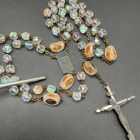Vintage Religious Lot Sterling Silver 3 Items Blue Glass Rosary AB Cross