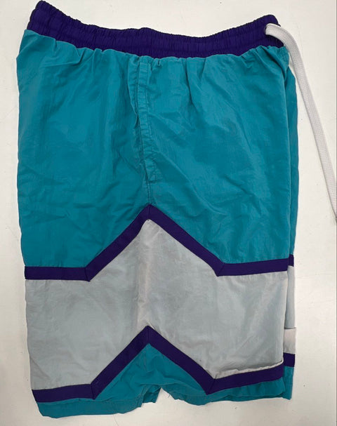 Nike Men's Teal Purple White Throw Back Nylon Basketball Shorts Colorblock Sz L
