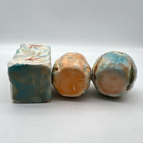 Studio Pottery Vase Lot 3 Pieces Signed Heart A Autumnal Leaf Motif Vintage