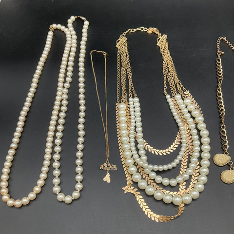 Faux Pearl & Gold Tone Statement Jewelry Lot of 9 Multi-Strand Charm Necklaces
