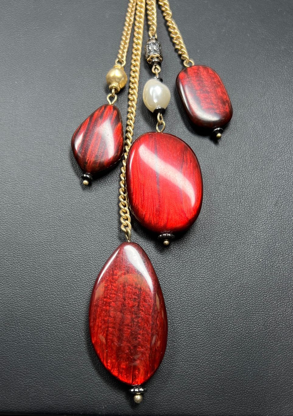 Chico's Dangling Red Bead Pendant Necklace
