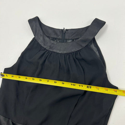 White House Black Market Halter Neck Faux Leather Trim Chiffon Dress NWT Sz 4
