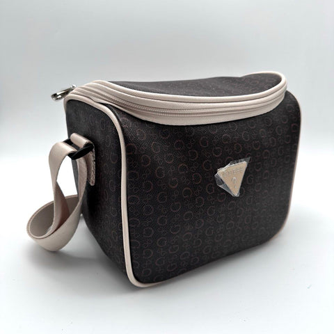 Guess Brown Monogram Logo Insulated Lunchbox Cooler Bag Silver Hardware