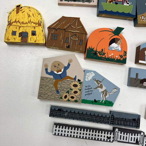 Vintage Lot Cat's Meow Village Wooden Shelf Sitters Nursery Rhyme Nativity