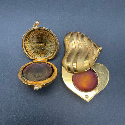 Estee Lauder Solid Perfume Compact Lot Youth-Dew Round & Beautiful Heart 2pc