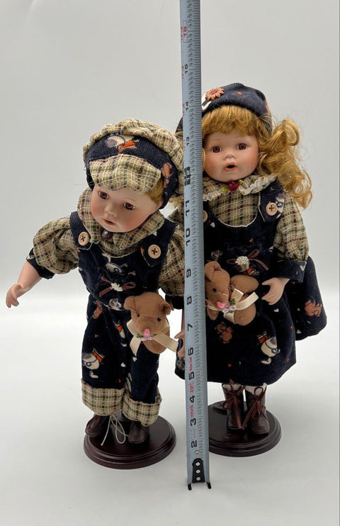 Vintage CSP Porcelain Doll Lot 1994 Boy and Girl 15 Inch With Stands 2 Pieces
