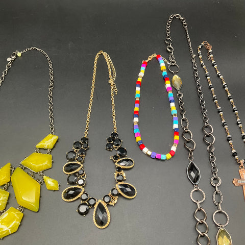 Fashion Statement Jewelry Lot of 6 Necklaces Yellow Bib Cross Pendant Beaded