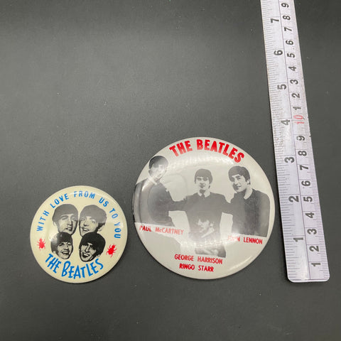 The Beatles Vintage Pinback Button Lot Rock Memorabilia 2 Pieces 1960s Style