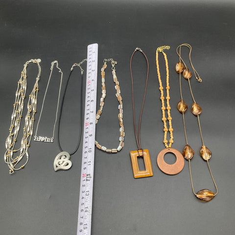 Vintage and Modern Costume Jewelry Lot of 7 Shell Wood Aloha Heart Necklaces