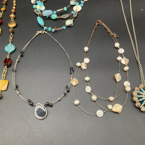 Boho Eclectic Faux Turquoise Shell Beaded Statement Necklace Jewelry Lot of 8