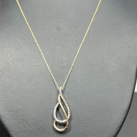 Sterling Silver Gold tone Double Drop Diamond Accent Pendant Necklace 2.47g