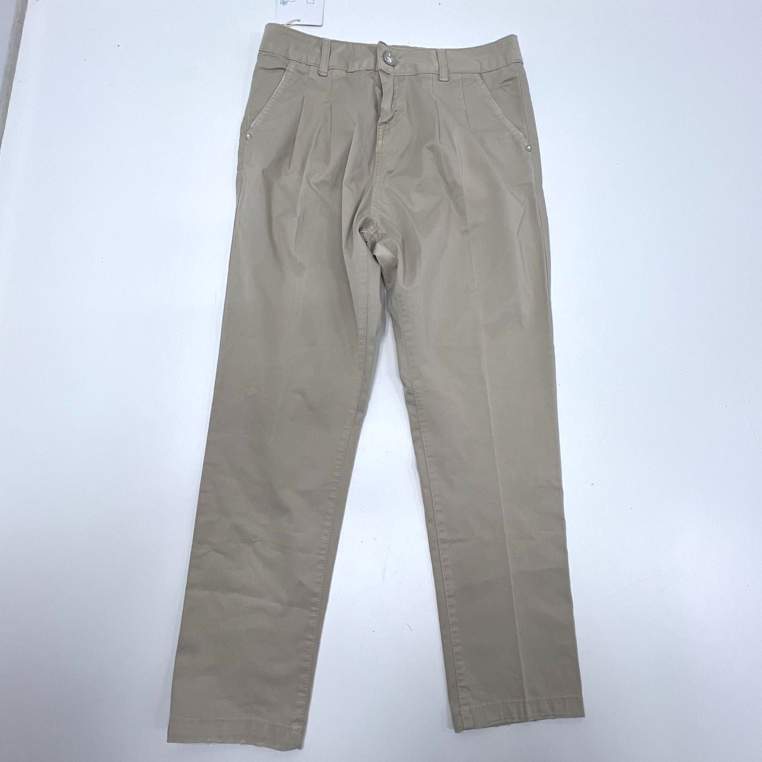 NWT Entre Amis Tan Pleated Cotton Stretch Chino Pants Women's Size 26