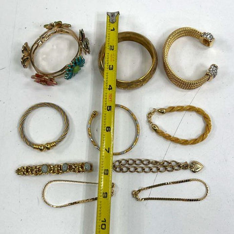 Vintage Gold Tone Costume Jewelry Bracelet Lot of 10 Bangle Cuff Chain