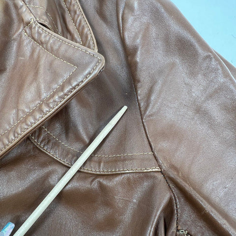 Vintage 70s R. Sherman Men's Brown Leather Belted Safari Field Jacket M