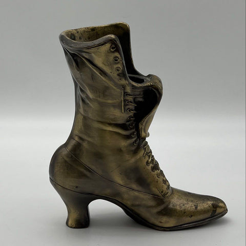 Vintage Victorian Style Metal Shoe Sculpture High Top Boot Decorative Vase 8.5"