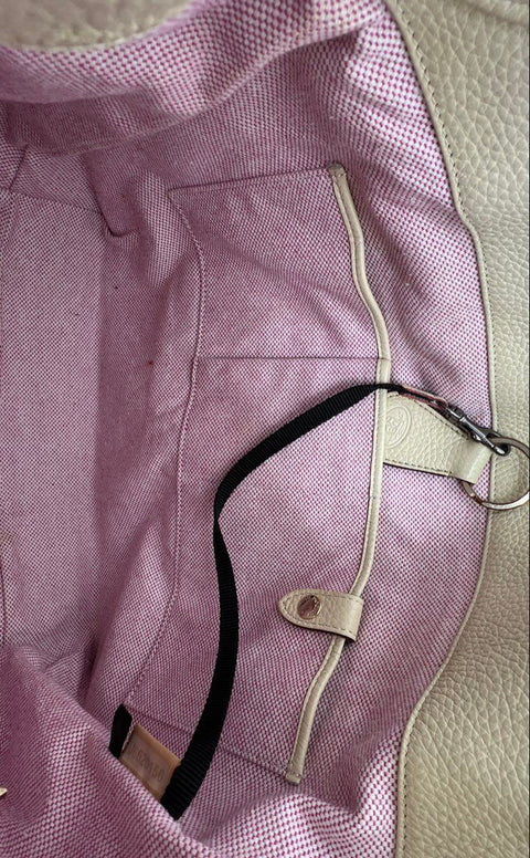 Dooney & Bourke Cream Pebbled Leather Lock Hobo Shoulder Bag Silver Hardware