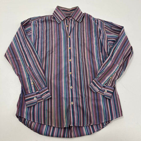 Burberry London Multicolor Striped Button Up Dress Shirt Men's Size M