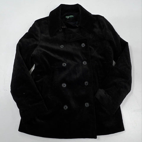 Lauren Jeans Co Women's Black Corduroy Double Breasted Peacoat Sz L