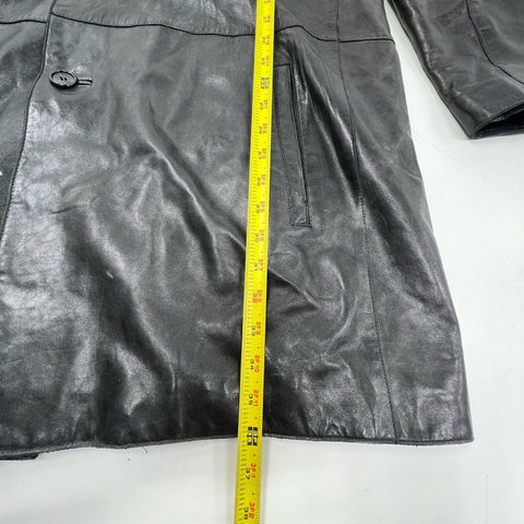 Vintage 90s Wilsons Leather Pelle Studio Trench Coat Jacket Black Sz XXL