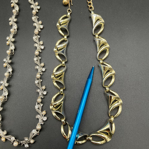 Vintage Mid-Century Costume Jewelry Lot 7 Necklaces Rhinestone Beaded