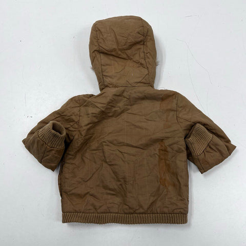 Vintage Cesarino Kids Coat Tan Brown Made in Italy Fur Trim Padded Jacket Sz 4