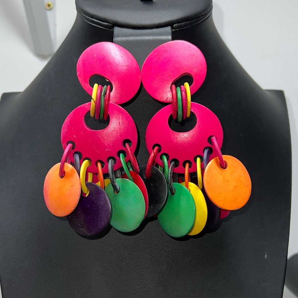 Colorful Wooden Beaded Dangle Earrings