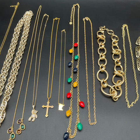 Vintage & Modern Jewelry Lot 11 Necklaces Talbots Cross Teddy Bear Gold Tone
