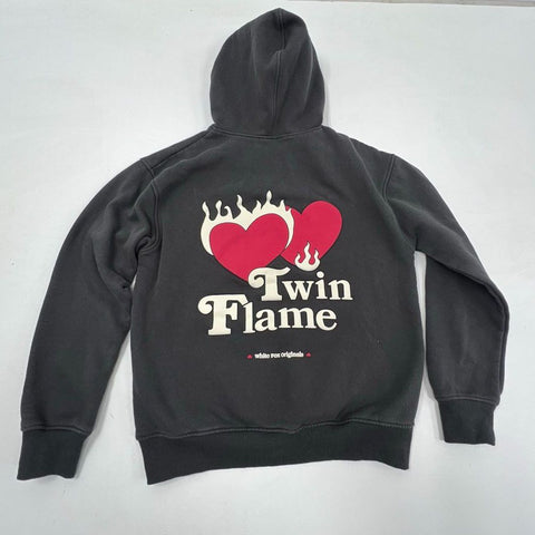 White Fox Women's Faded Black Twin Flame Graphic Puff Print Hoodie Size XS/S