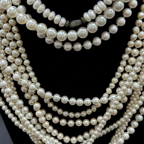 Faux Pearl Jewelry Lot 3pc Multi-Strand Lariat Triple Strand Necklace Bracelet