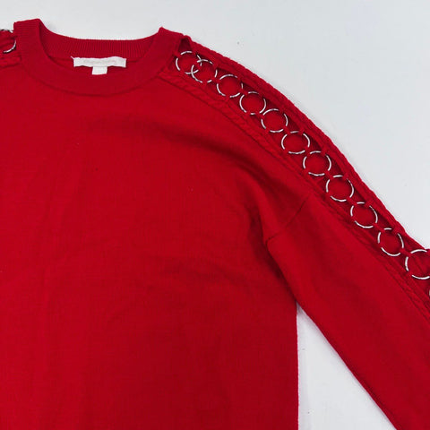 Jonathan Simkhai Women's Red 100% Wool Silver Ring Grommet Sweater Sz S
