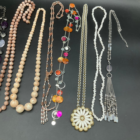 Vintage to Modern Costume Jewelry Lot 0.9 lbs Beaded Faux Pearl 9 Necklaces