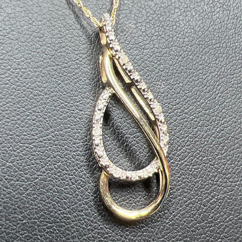 Sterling Silver Gold tone Double Drop Diamond Accent Pendant Necklace 2.47g