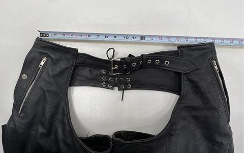 Black Leather Motorcycle Biker Chaps Zippered Pockets Eagle Snaps Size 3X