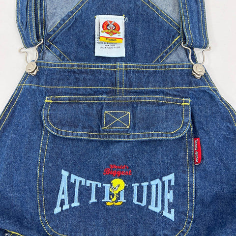 Vintage 90s Looney Tunes Tweety Bird Denim Overalls Shorts Sz 18/20W