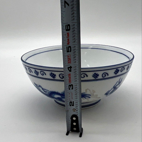 Blue Moon Chinese Dragon Blue and White Porcelain Bowl and Plate Set 2 Piece