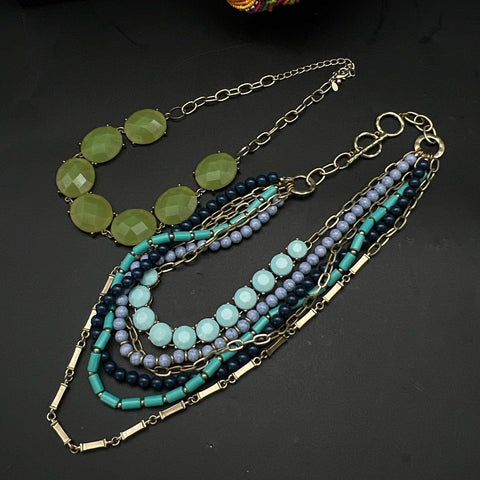 Mixed Costume Jewelry Lot 6 Pieces Beaded Bib Statement Necklaces 1 Lb