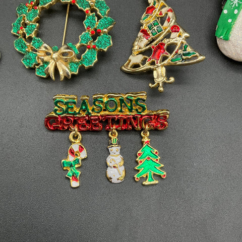 Vintage JJ Jonette Jewelry Christmas Brooch Pin Lot 9 Holiday Wreath Reindeer